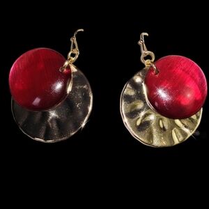 Red & Gold Pierced Dangle Earrings Style & Co New on Card